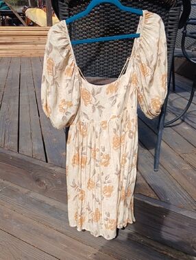 Together Cream Floral Puff-Sleeve Midi Dress